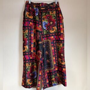 Joie Wide Leg Crop Pull On Pant Patchwork Mixed Media Flowy Art Teacher Boho Med